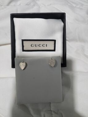 Gucci Silver Heart Logo Stud Earrings